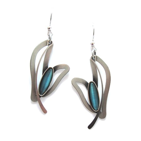 Brushed Bright Blue Abstract Dangle Earrings - Click Image to Close